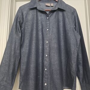 Chico's Metallic Blue Button-Down Shirt
